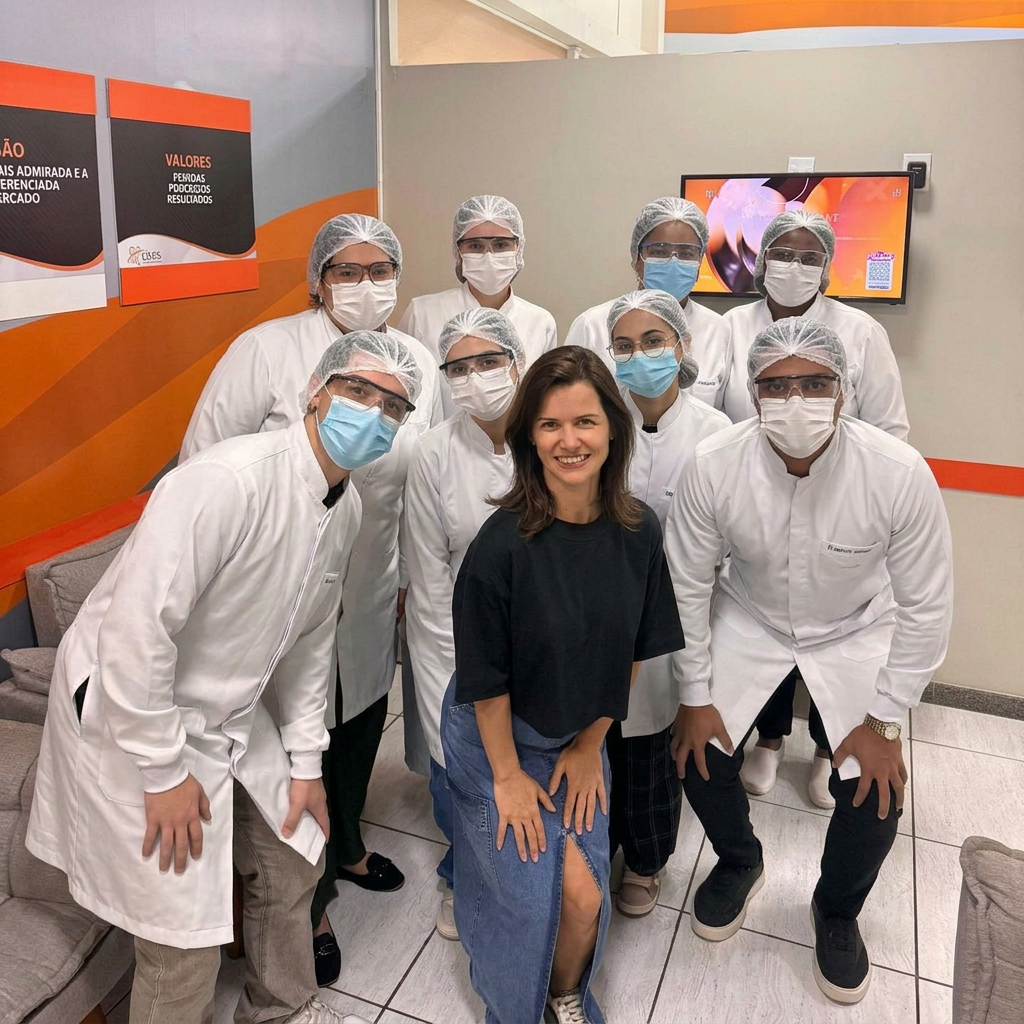 Equipe grande de clínica odontológica reunida durante mentoria