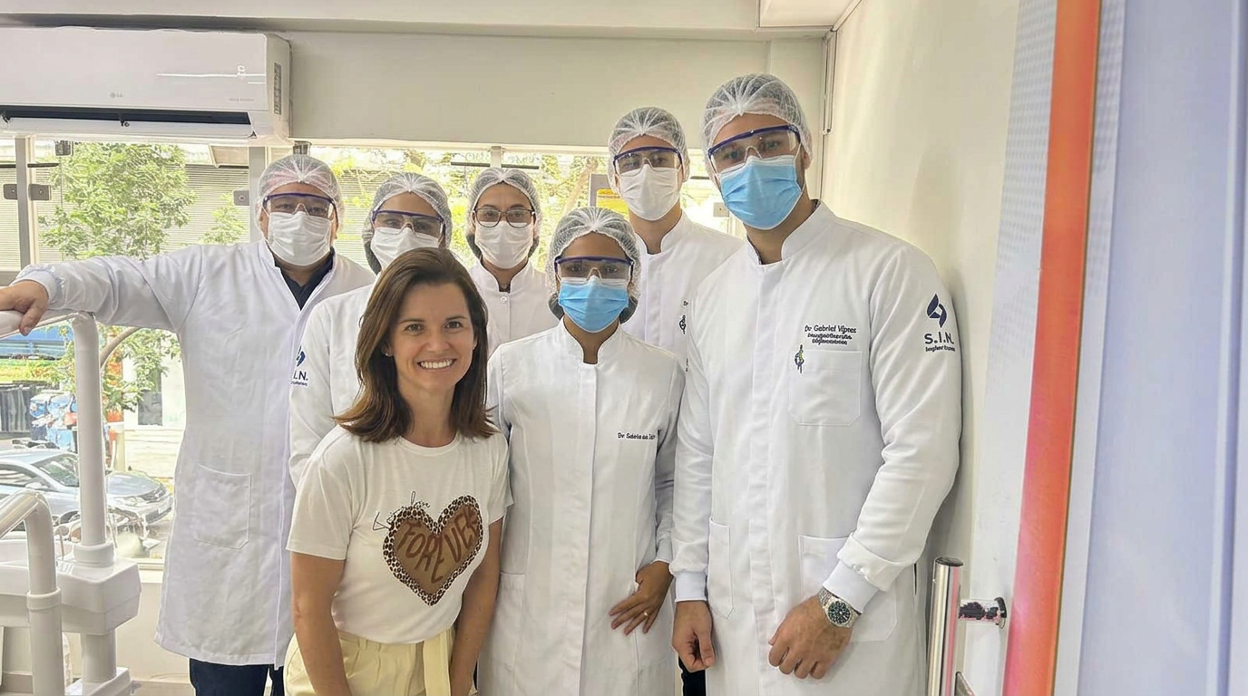 Equipe reunida durante treinamento em clínica
