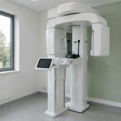 Equipamento de imagem odontológica em cena ilustrativa: Radiografias panorâmicas